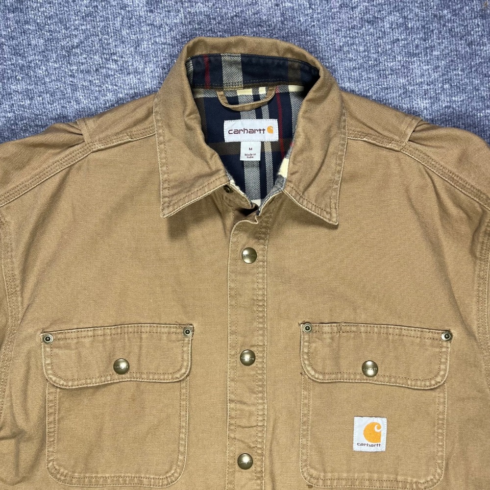 Carhartt Mens Hubbard Flannel Lined Canvas Shirt Jacket Brown M Work Wear
